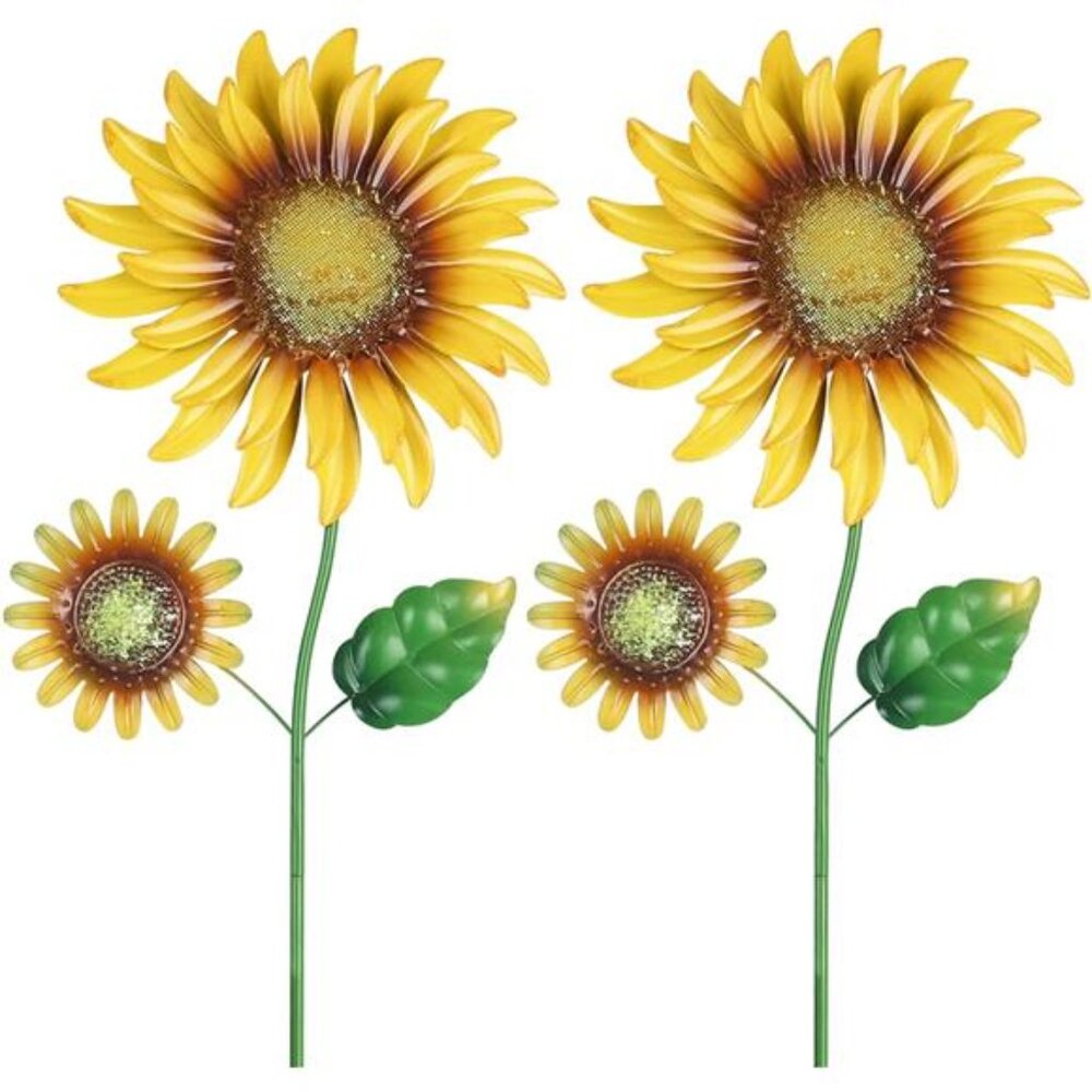 22" Metal Sunflowers Decorative Garden Stakes, 2 Pack